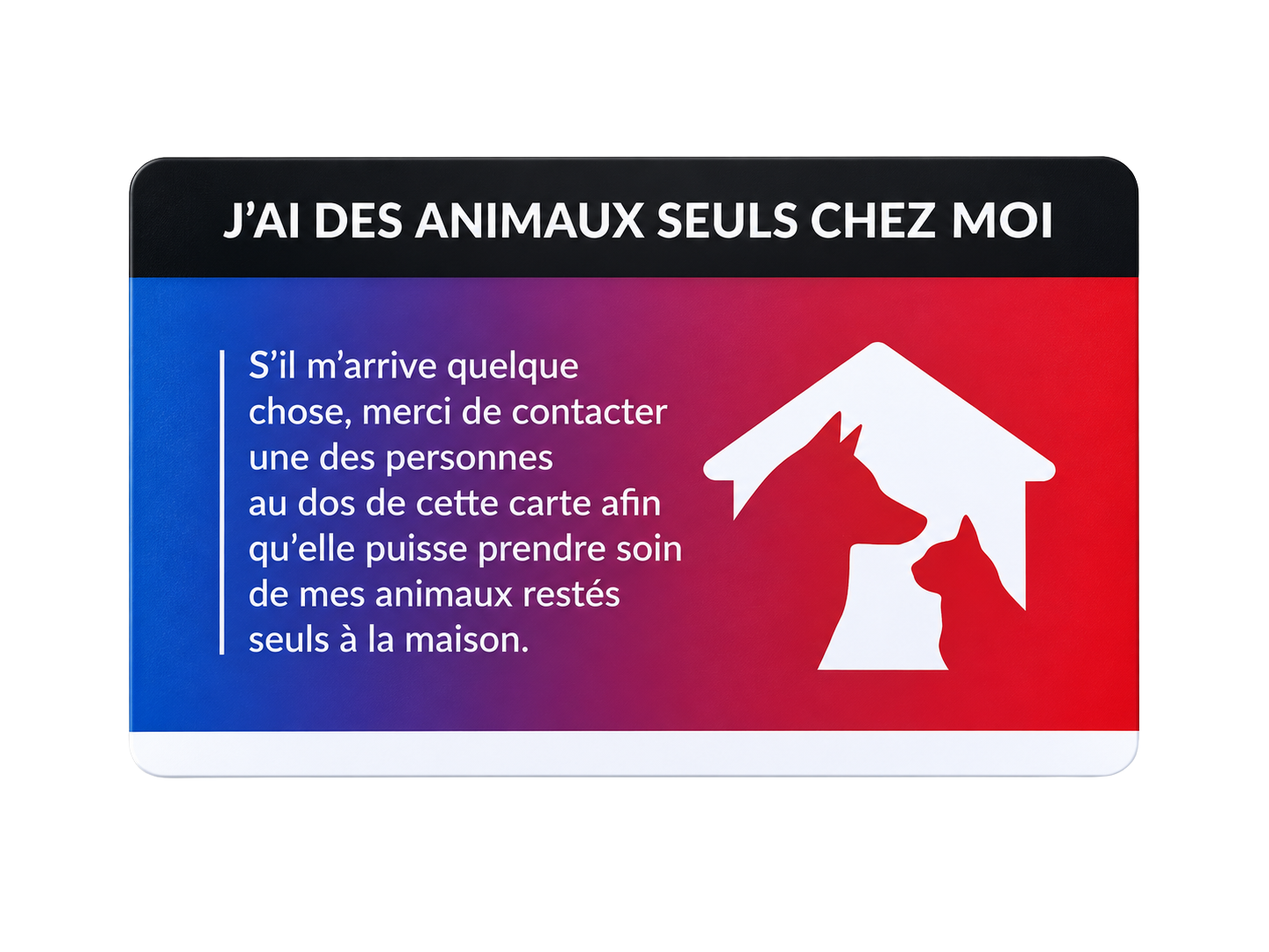 Recto de la Carte SOS animaux Retrouvia